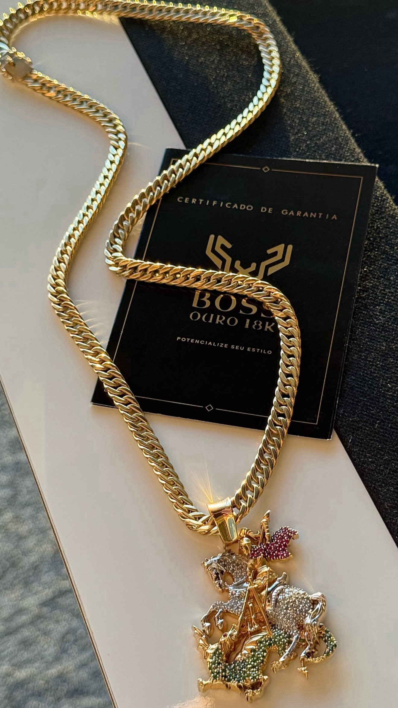 CORRENTE GRUMET DUPLA + PINGENTE SÃO JORGE