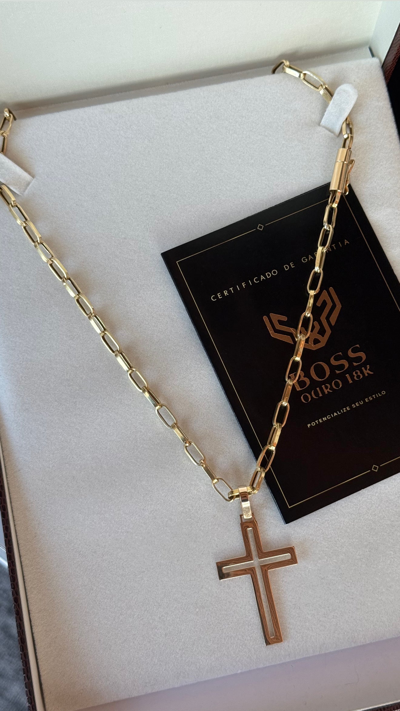 CORRENTE CARTIER ACHATADA + PINGENTE CRUZ