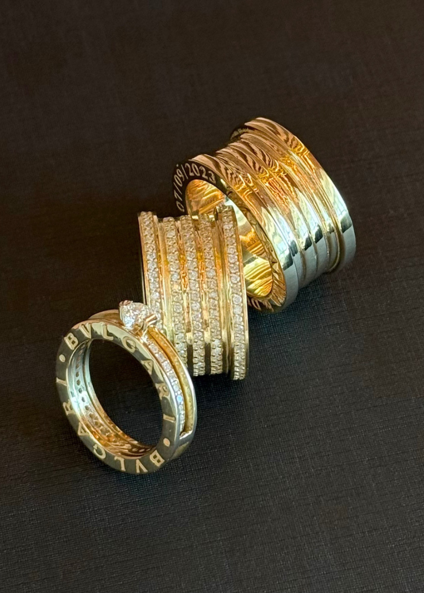 Par de alianças + Anel BVLGARI